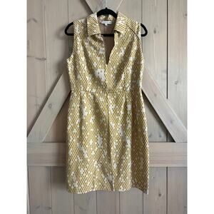 Jonathan Saunders dress womens size 42 mustard yellow cream groovy retro v neck